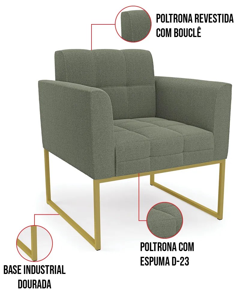 Namoradeira e 2 Poltronas Industrial Dourado Elisa Bouclê Menta D03 - D'Rossi