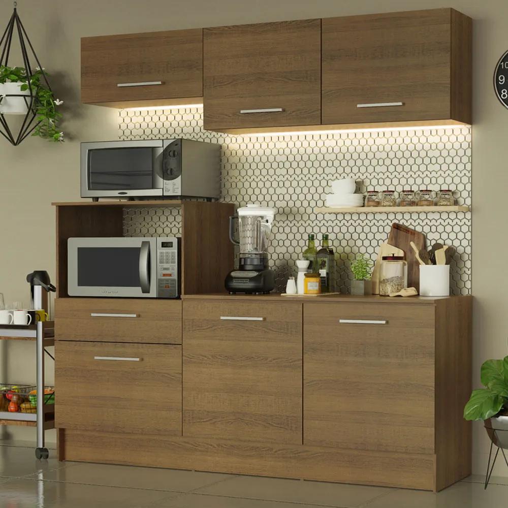 Cozinha Compacta Madesa Onix 180001 com Armário e Balcão Rustic Cor:Rustic