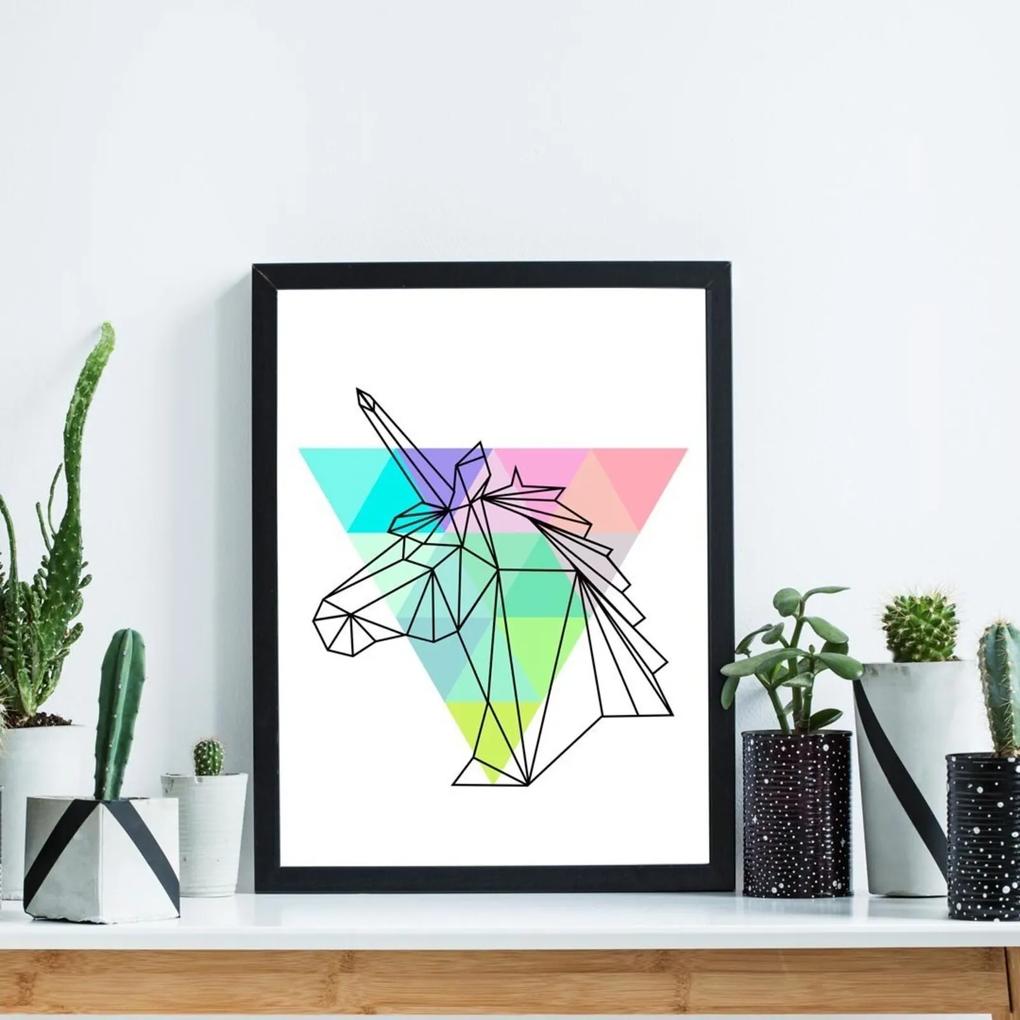 Quadro Decorativo com Moldura Color Triangle Unicorn Preto - 30x40cm