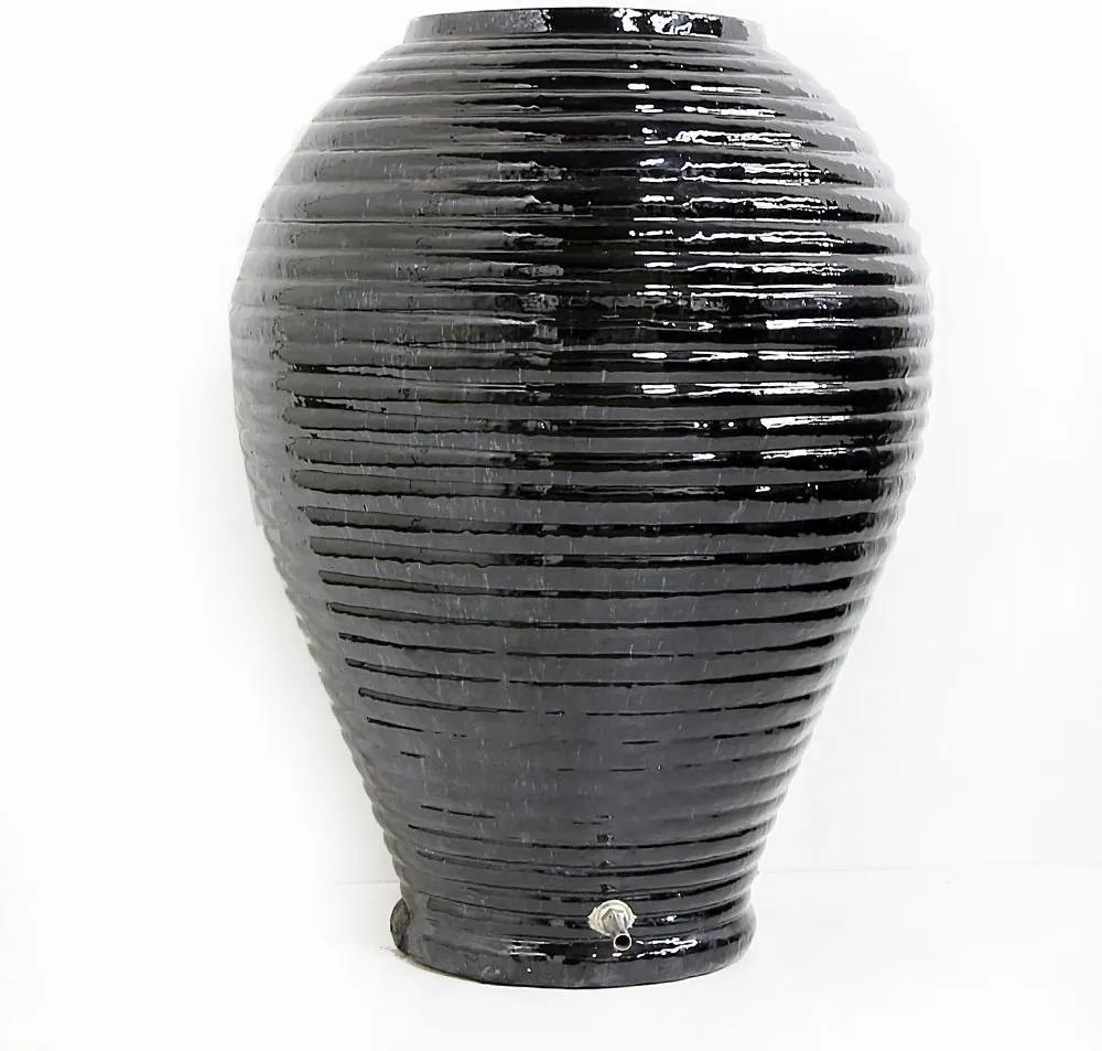 Vaso para Fonte Vietnamita Cerâmica Importado Pequeno Preto D48cm x A68cm