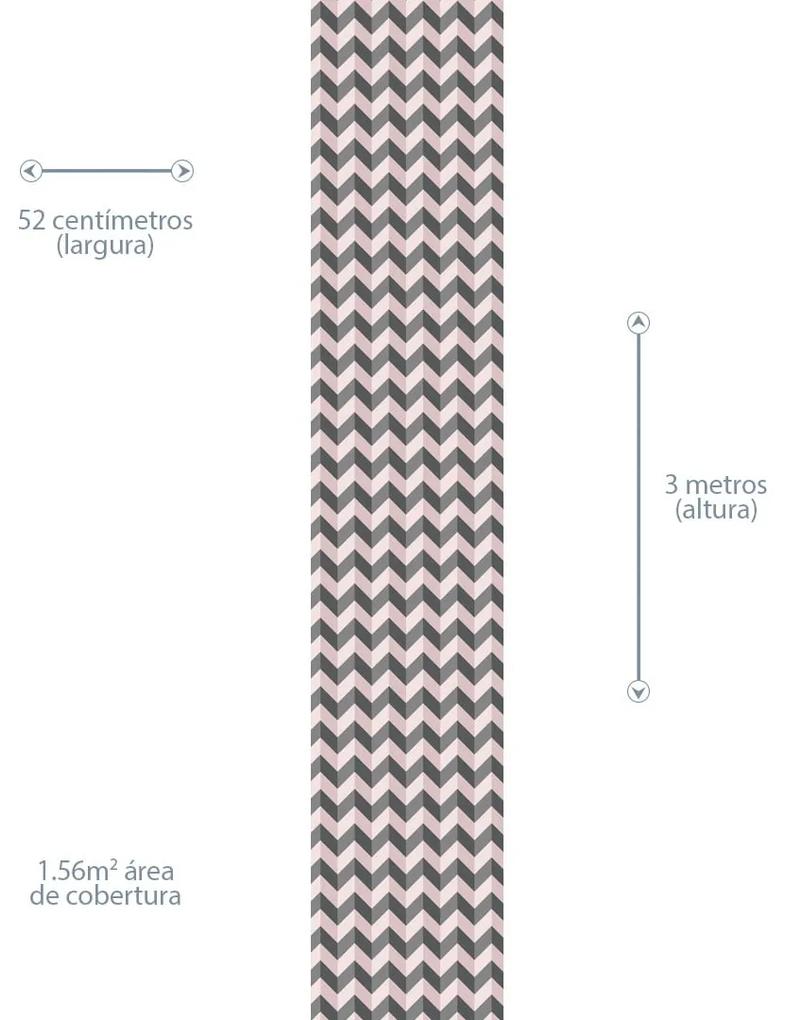 Papel de Parede Chevron Rosa e Cinza 0.52m x 3.00m