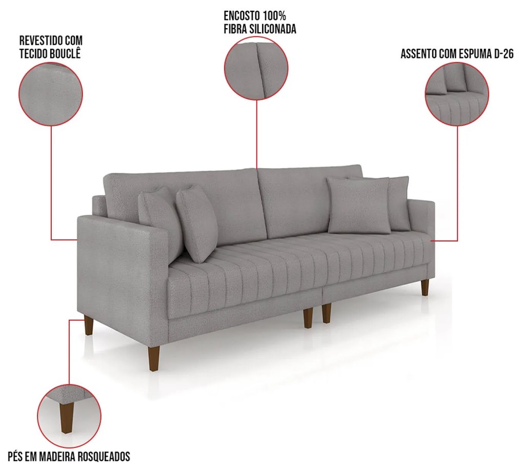 Sofá 2 Lugares Living 156cm Pés Madeira Cléo Bouclê Cinza K01 - D'Rossi