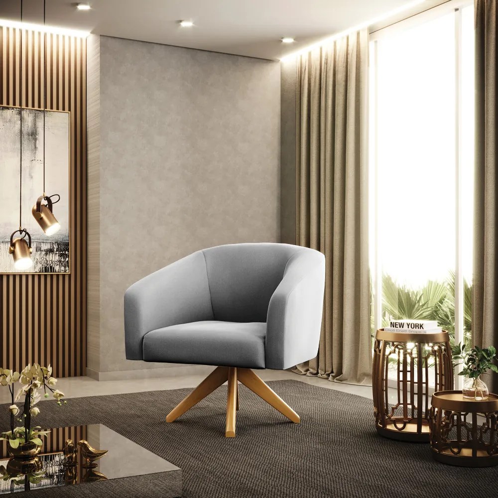Poltrona Decorativa Giratória MA30 Kit 2 Stella Suede Cinza D03 - D'Rossi