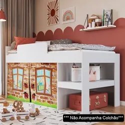 Cama Elevada Com Cortina Imaginação Meu Fofinho A05 Branco - Mpozenato