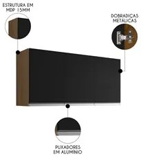 Armário de Cozinha Aéreo 120cm 3 Portas Andréia Amêndoa/Preto - AJL Mó