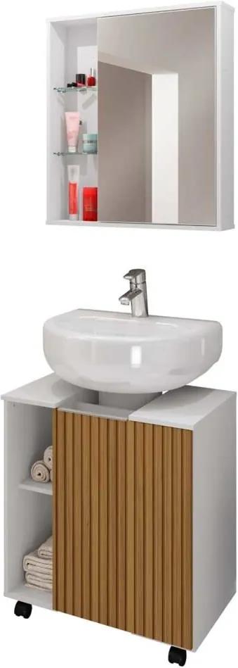 Gabinete p/ Banheiro Pequin Branco/Ripado Móveis Bechara