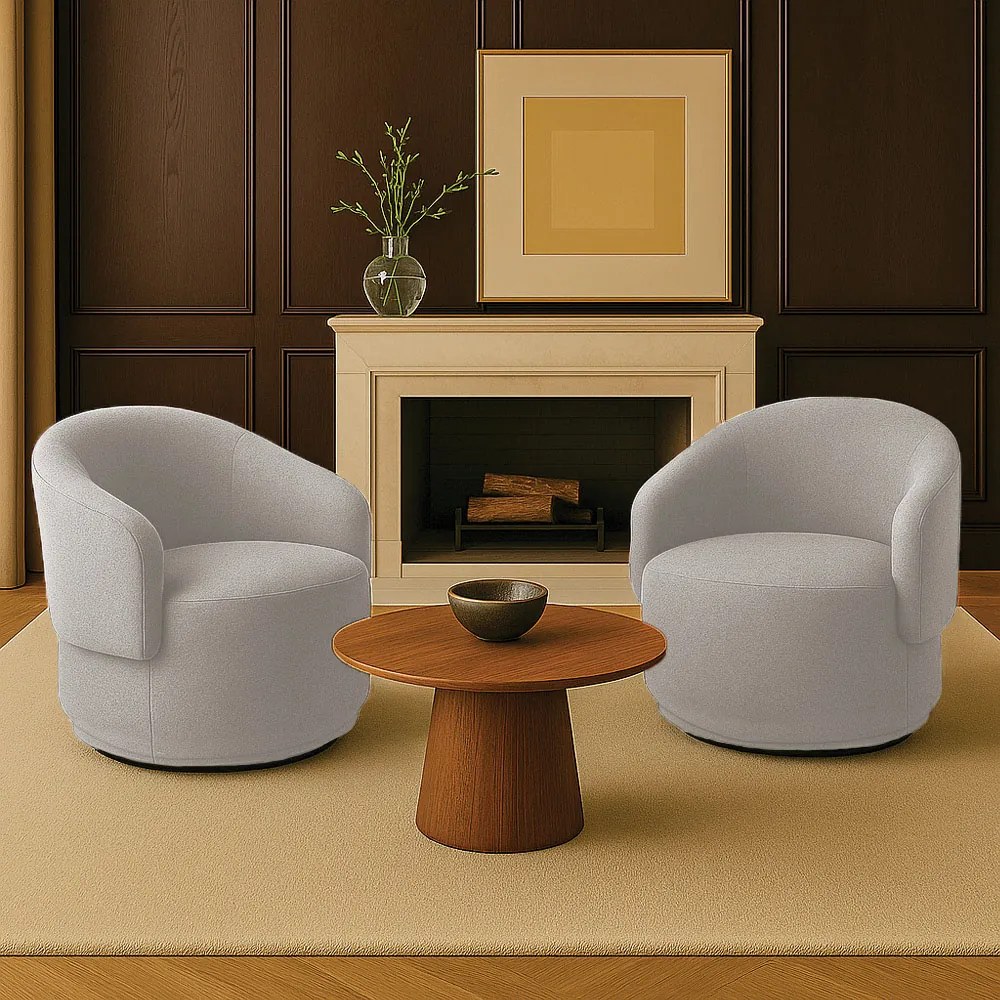 Poltrona Decorativa Orgânica Giratória Kit 2 Névoa Bouclê E03 - D'Rossi - Cinza claro