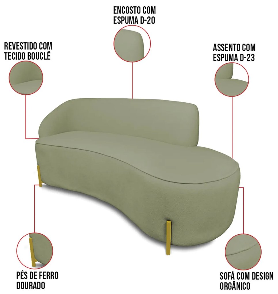 Sofá 2 Lugares Orgânico 140cm Pé Dourado Morgan Bouclê Pistache D03 - D'Rossi