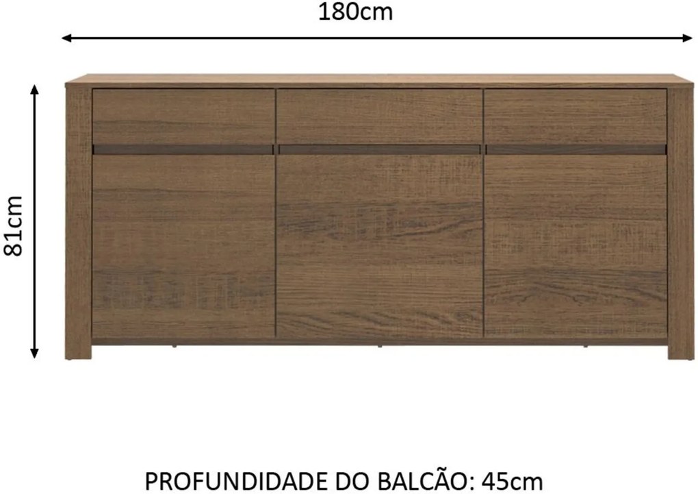 Buffet Aparador para Sala de Jantar Madesa 3 Portas 1 Gaveta Marrom