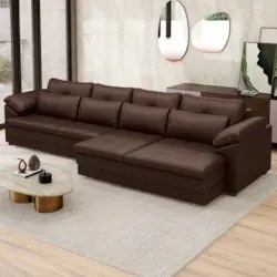 Sofá Retrátil 4 Lugares Para Sala 339cm Dijon Couro Caramelo S07 - Mpo