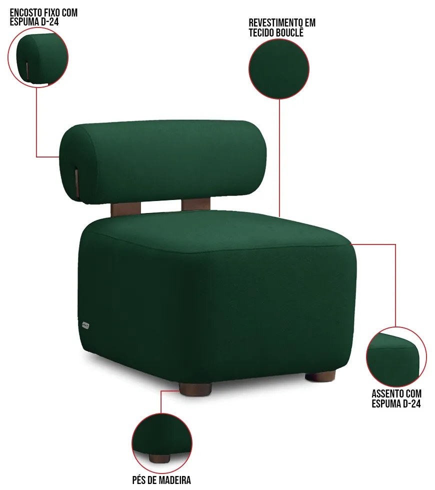 Poltrona Decorativa para Sala Helora Bouclê E03 - D'Rossi - Verde