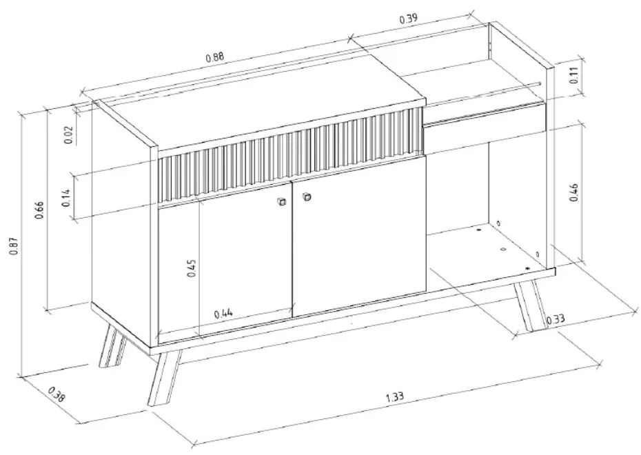 Buffet Aparador Decorativo Modric Detalhe Ripado 133cm Amêndoa/Off White G77 - Gran Belo