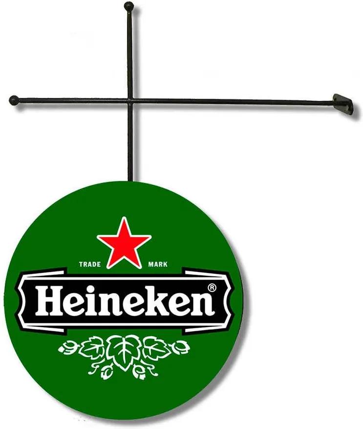 Placa Decorativa Heineken Verde com Suporte em Metal - 30x30 cm
