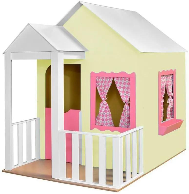 Casinha de Brinquedo com Cercado Amarelo/Rosa - Criança Feliz