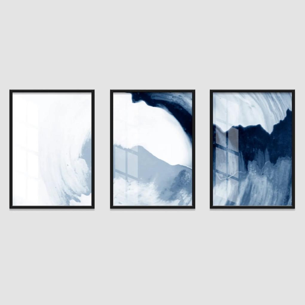 Quadro 60x120cm Abstrato Ágata Azul Moldura Preta sem vidro Decorativo Interiores