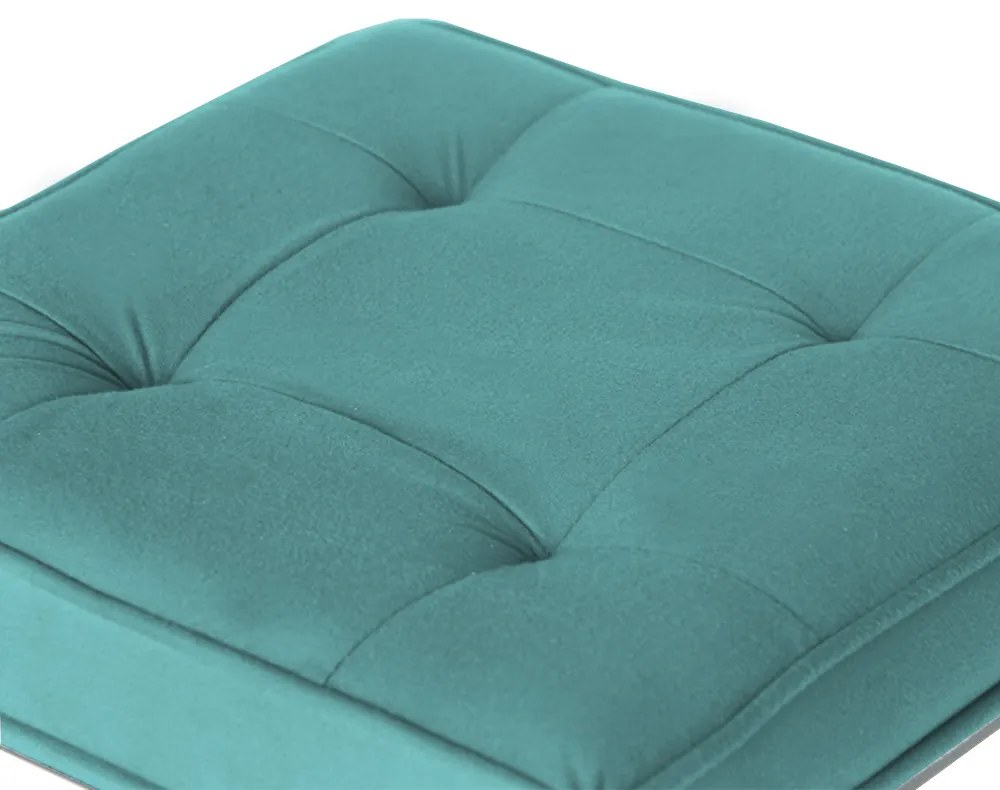 Puff Decorativo Tokyo Quadrado Base de Ferro Prata Suede Azul Tiffany