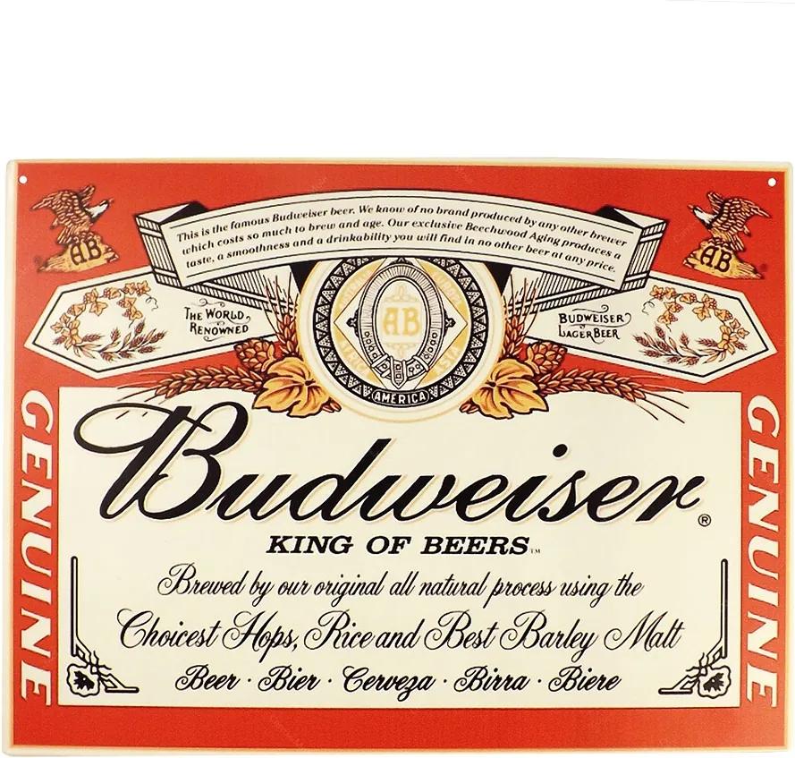 Placa Decorativa Budweiser King Of Beers Grande em Metal - 40x30cm