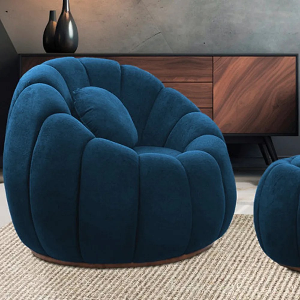 Kit 02 Poltronas Decorativa Orgânica para Sala Cloud Bouclê Azul Marinho E03 - D'Rossi