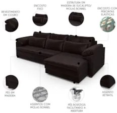 Sofá Retrátil 3 Lugares Para Sala 297cm Dijon Couro Bordô S07 - Mpozen