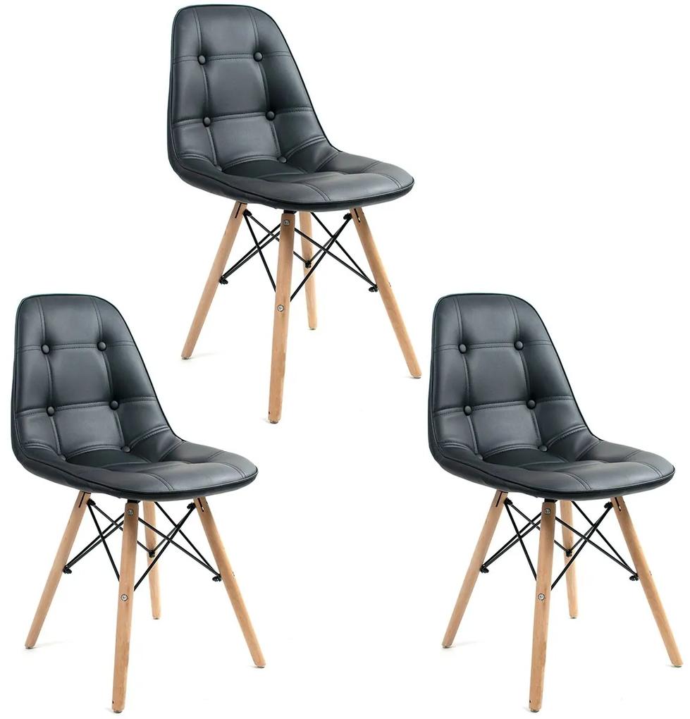 Conjunto 3 Cadeiras Botonê Preta DSW - Empório Tiffany