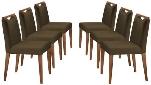 Kit 6 Cadeiras de Jantar Estofada Marrom em Veludo Edam