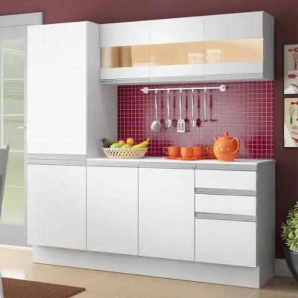 Cozinha Compacta 100% MDF Madesa Smart 170 cm Modulada Com Armário, Balcão e Tampo Branco