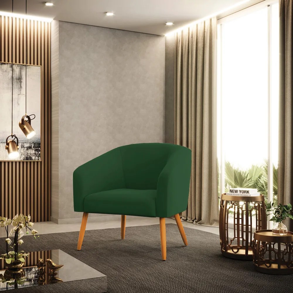 Poltrona Decorativa Pé Palito Castanho kit 2 Stella Veludo Verde D03 - D'Rossi