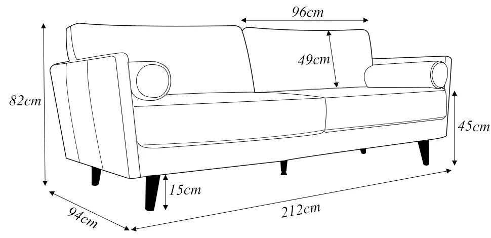 Sofá Decorativo Daemon 3 Lugares Sala de estar 212cm Pés em Eucalipto Couro Cinza Manchado G40 - Gran Belo