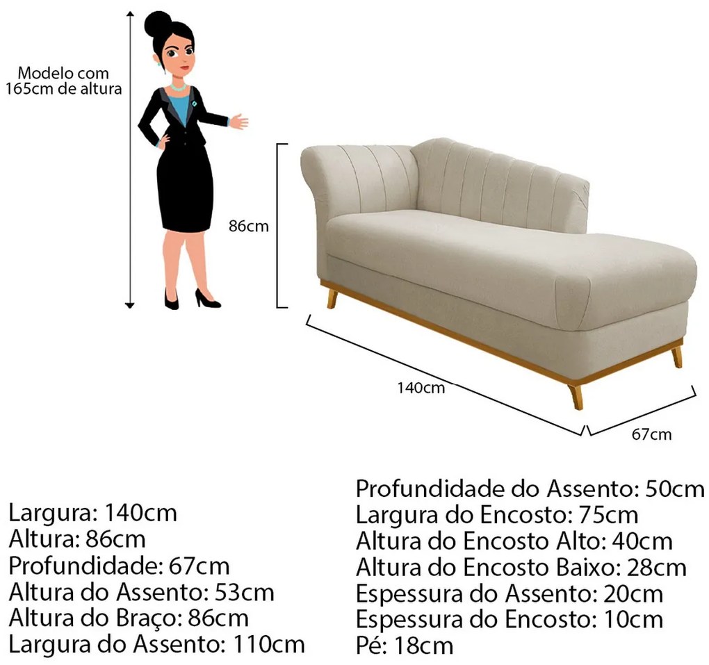 Recamier Vanessa 140cm Lado Esquerdo Suede Bege - ADJ Decor