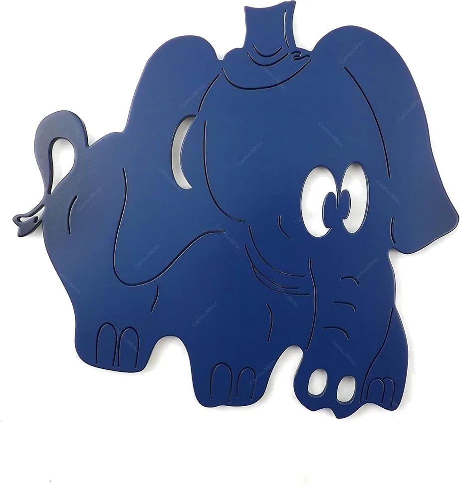 Placa Elefante Azul - Tema Infantil -  MDF Vazado - 36x32 cm
