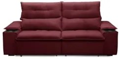 Sofá Retrátil 3 Lugares com Porta Copo 210cm Malta F05 Veludo Bordô -