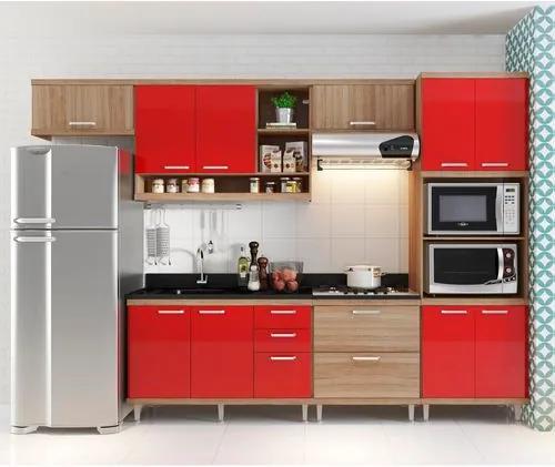 Cozinha Compacta Aéreos, Armário p/ Forno/Micro-ondas, Balcões de Pia/Cooktop - Argila/Laca Vermelho