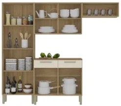 Cozinha Compacta Com Balcão 221cm Vivian Plus Freijó/Soft Z06 - Mpozen