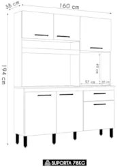 Armário de Cozinha Compacta 160cm Saul D02 Avena/Grafito - Mpozenato