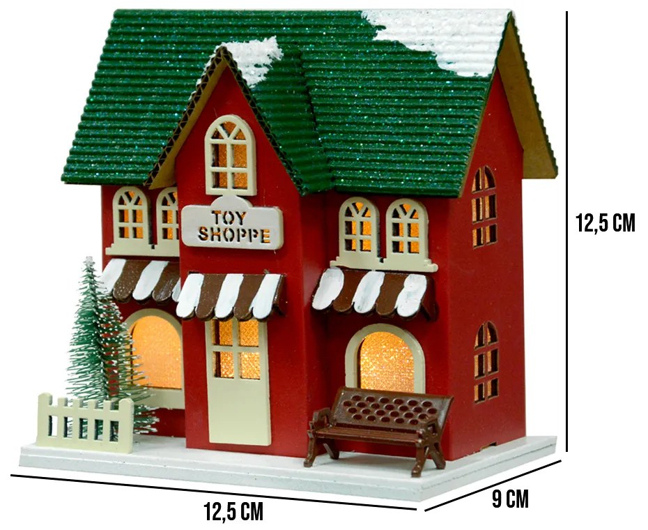 Casinha Decorativa de Natal com Led Vermelho 12,5x9 cm F04 - D'Rossi