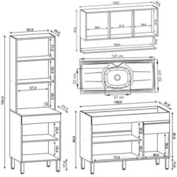 Armário de Cozinha 4 Peças Balcão 120cm com Pia Lina09 Z06 Gris/Freijó