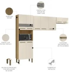 Armário de Cozinha Compacta 251cm Louis Plus Freijó/Soft Z06 - Mpozena
