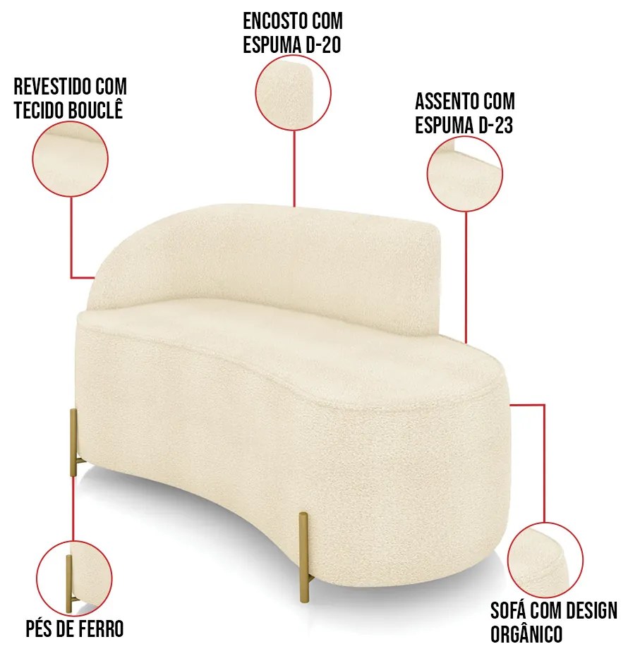 Sofá 2 Lugares Orgânico 140cm Pé Dourado Morgan Bouclê D03 - D'Rossi - Bege