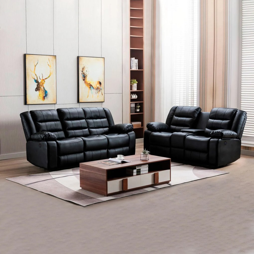 Conjunto Poltronas Sala de Cinema 2 e 3 Lugares Hollywood com Massagem/Aquecimento Elétrica PU Preto G31 - Gran Belo