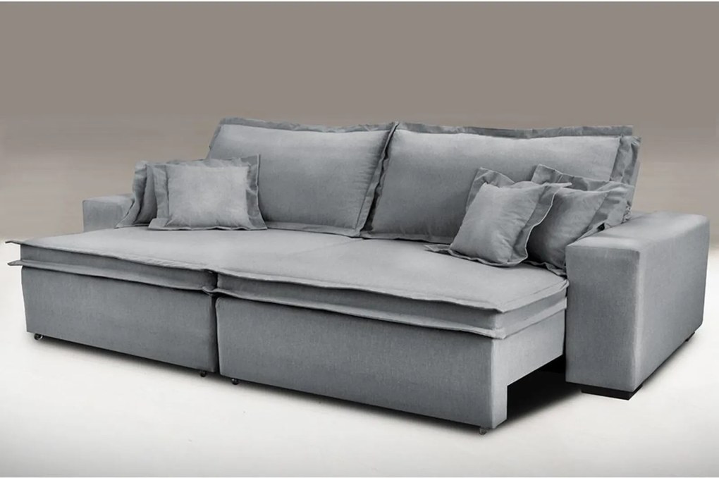 Sofa Retrátil e Reclinável com Molas Cama inBox Premium 2,92m tecido em linho Cinza Escuro