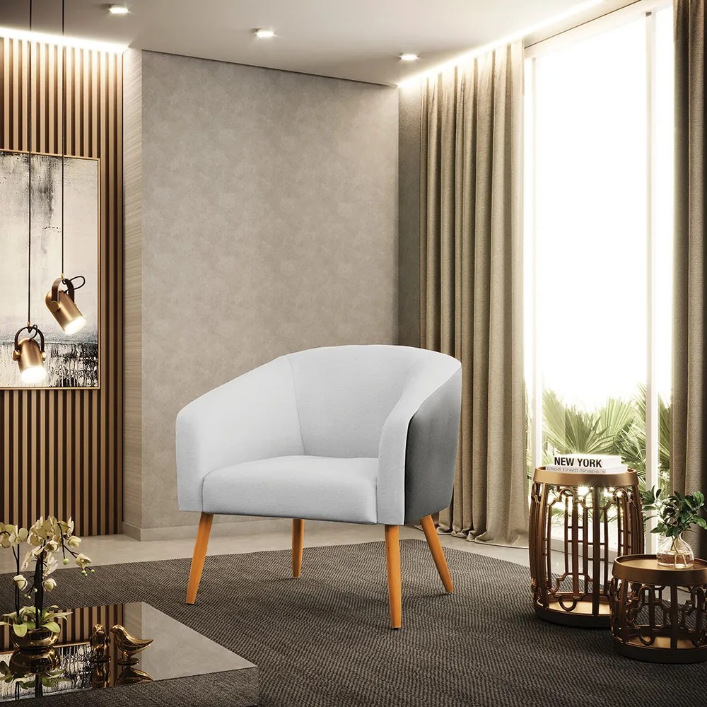 Poltrona Decorativa Pé Palito Castanho Stella Preto/Linho Cinza D03 - D'Rossi