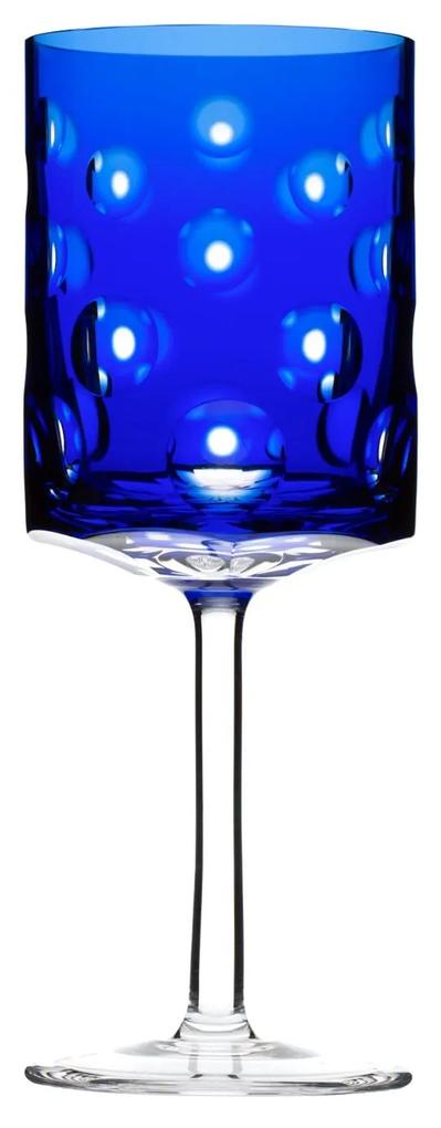 Taça de Cristal Lapidado Artesanal p/ Vinho Branco - Azul - 54  Azul Escuro - 54