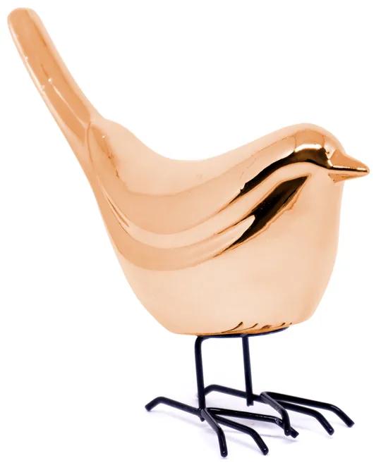 Pássaro Decorativo em Cerâmica Rosê 12x12x5 cm - D'Rossi