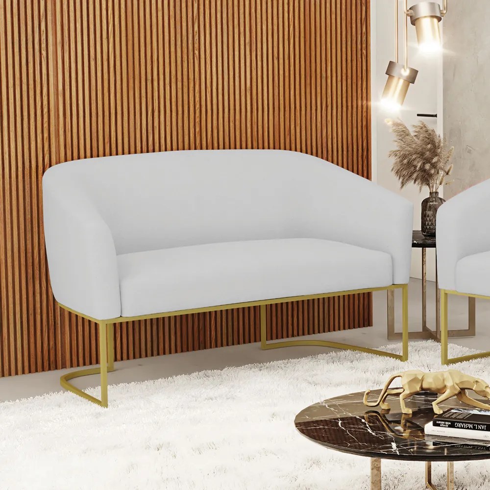 Sofá 2 Lugares Namoradeira Industrial Dourado Stella Linho D03 - D'Rossi - A05 Cinza