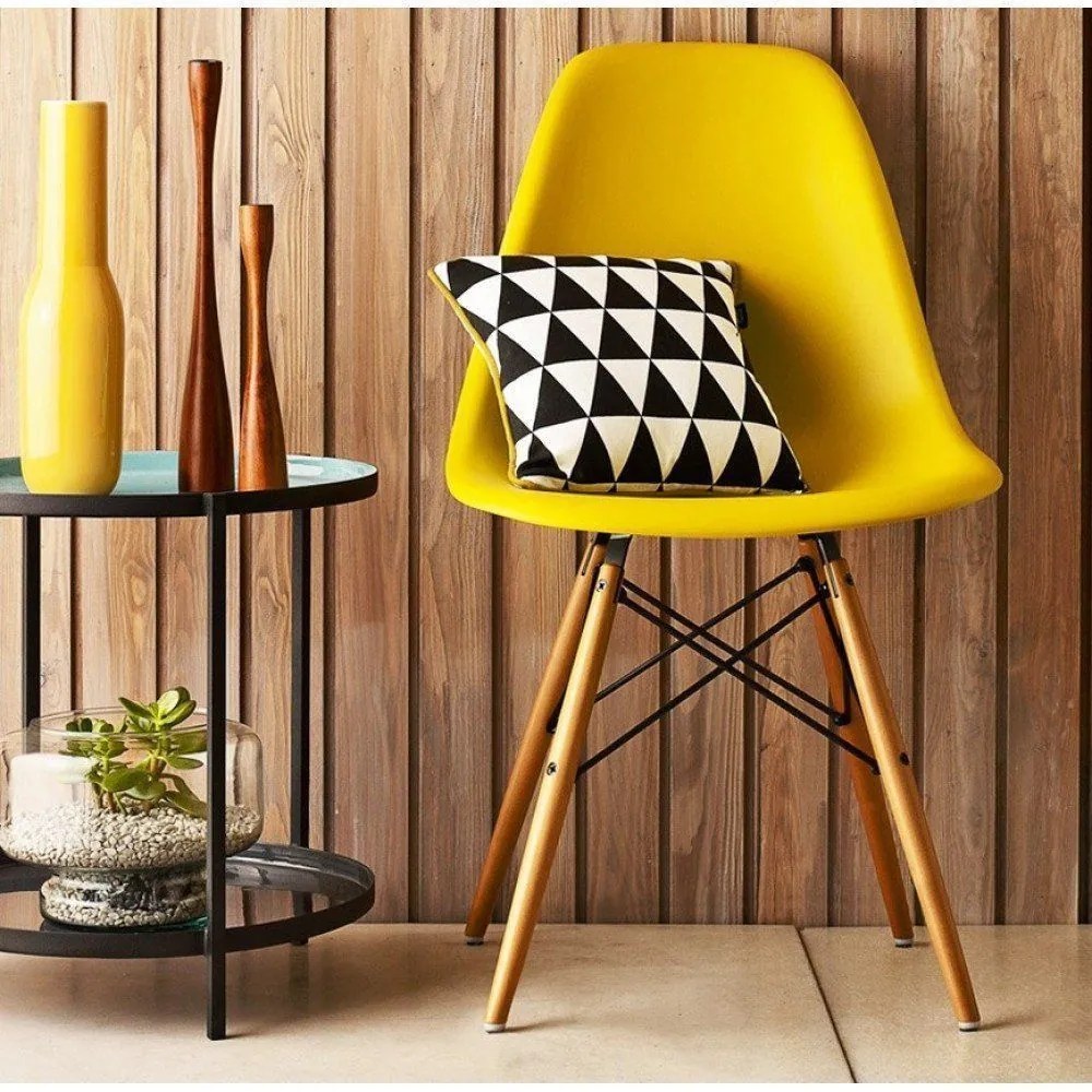 Cadeira Eiffel Eames Base Madeira Sala de Jantar Amarelo F02 - D'Rossi