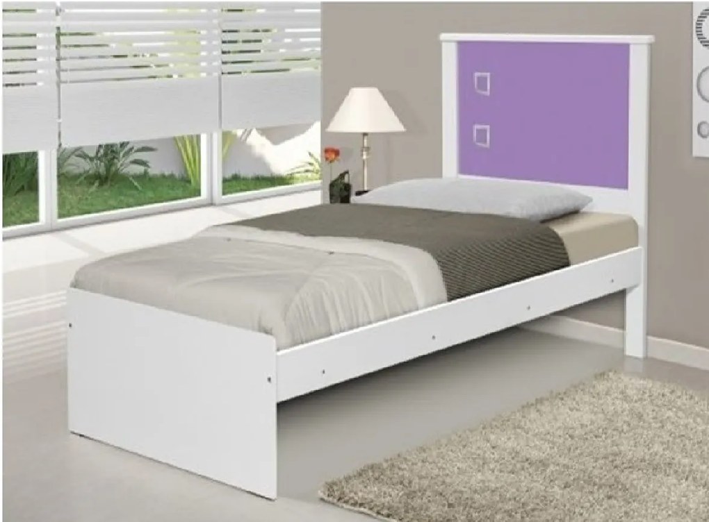 Cama  Barcelona Solteiro Branco Com Lilás - Tebarrot Móveis