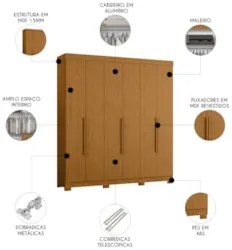 Guarda Roupa Casal 200cm 6 Portas Viny A02 Cinamomo - Mpozenato