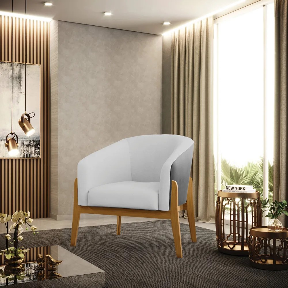 Poltrona Decorativa Base de Madeira Stella Preto/Linho Cinza D03 - D'Rossi