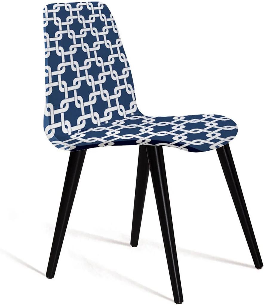 Cadeira Eames Tecido Pe Madeira Daf Azul/Branco