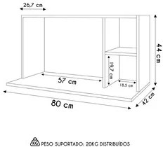 Suporte Micro-Ondas Forno Armário Aéreo 80cm 2 Prateleiras Maya M24 Pr